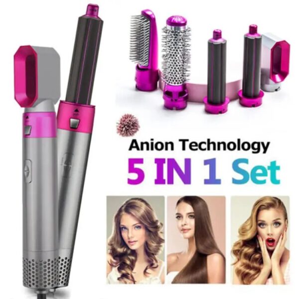 5-in-1 Hair Dryer Brush Kit – Electric Blow Dryer, Curler, Straightener & Styling Comb in One