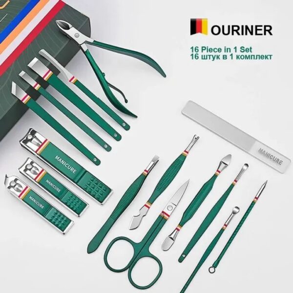 16-in-1 Stainless Steel Nail Cutter Set with Folding Bag | Manicure & Pedicure Kit | Nail Clippers, Scissors & Grooming Tools