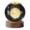 Galaxy Crystal Ball Night Light – 3D Engraved Planet Lamp with Wooden Base | Decorative LED Desktop Light for Bedroom, Office, Table, or Gift