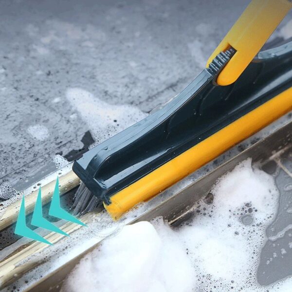 2-in-1 Floor Scrub Brush with Long Handle & Removable Wiper – Squeegee Broom for Tile, Kitchen, Bathroom & Home Cleaning