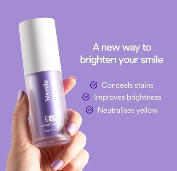 Hismile V34 Purple Teeth Whitening Toothpaste – Remove Stains, Brighten Smile, Fresh Breath, 30ml