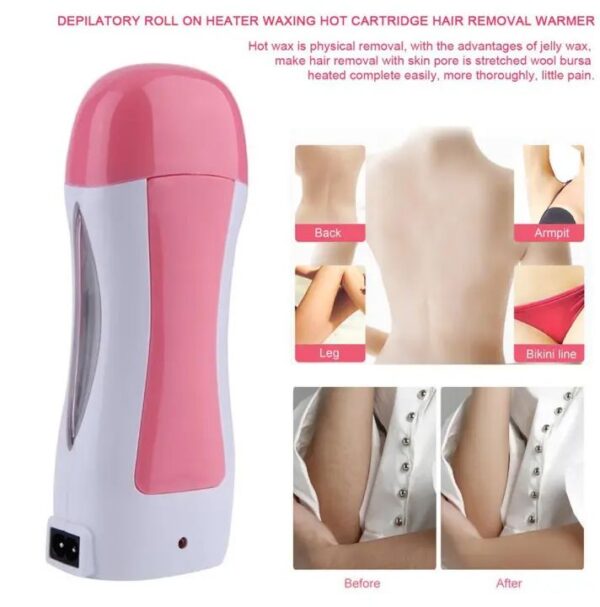 Portable wax heater with roller cartridge and wax paper